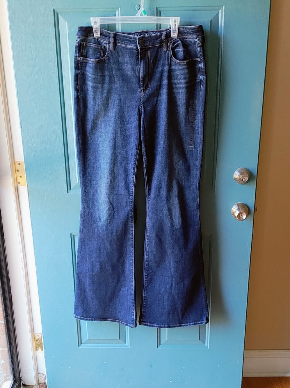 NWT- American Eagle Super High Rise Dark Blue Flare Jeans